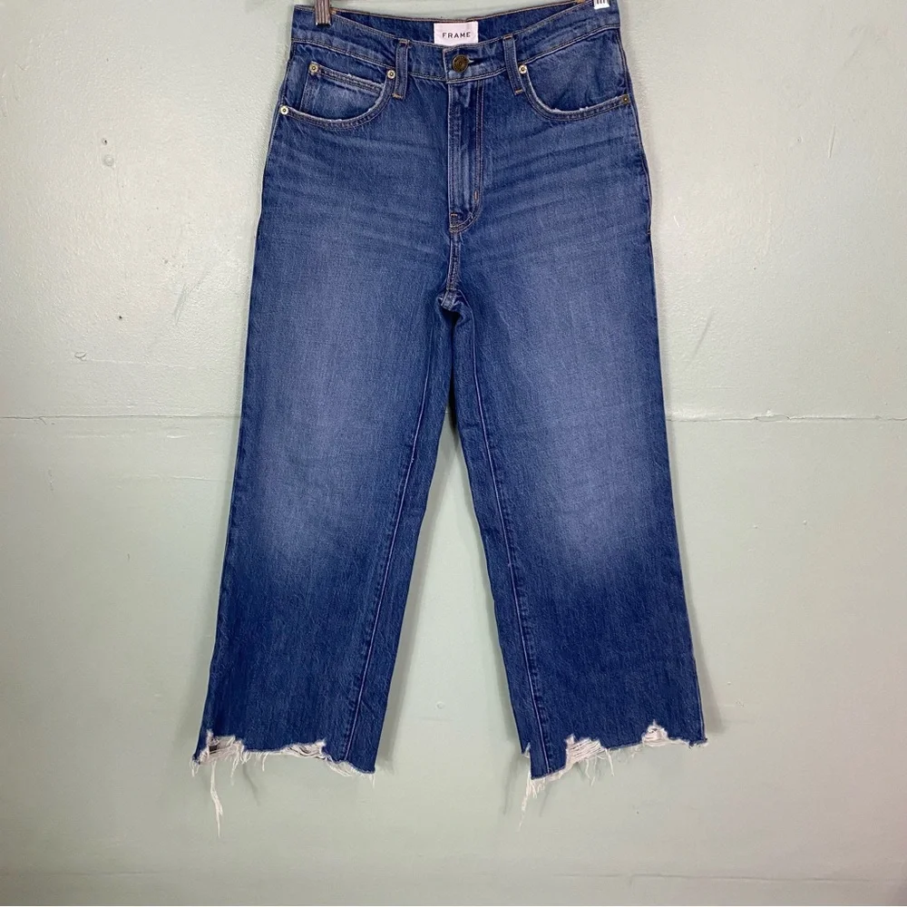 FRAME Beluga Modern‎ Chew Distressed Wide Cropped Denim Jeans Size 26 - Picture 2 of 6